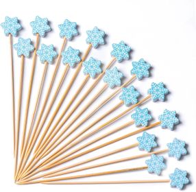 Christmas Snowflake Cocktail Picks 4.7 Inch 100pcs Bamboo Fancy Skewers Toothpicks for Appetizers Food Drink Fruit Sandwich BBQ Christmas Party Charcu