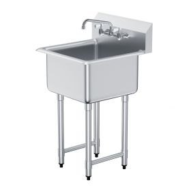 Stainless Steel Prep & Utility Sink, 1 Compartment Free Standing Small Sink Include Faucet & legs, 21"x41" Commercial Single Bowl Sinks for Garage