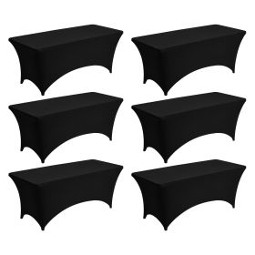 6 Pack Table Cloth for 6FT Rectangular Fitted Events, Wrinkle-Resistant Stretch Black Table Covers, Washable Spandex Tablecloth Protector, for Party